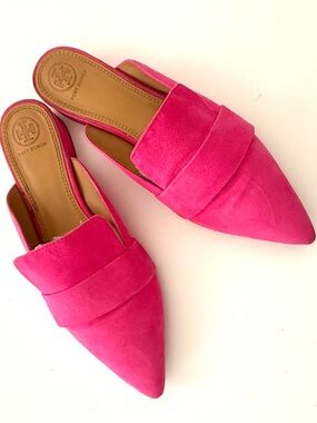 Tory Burch Hot Pink Suede Pointed Mule Slides